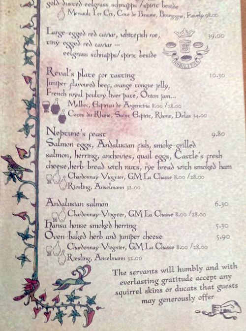 Medieval menu